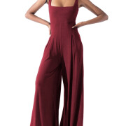 Womens-Square-Neck-Jumpsuit-Sleeveless-Long-Wide-Leg-Pant-Romper-Winered-1