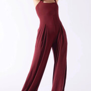 Womens-Square-Neck-Jumpsuit-Sleeveless-Long-Wide-Leg-Pant-Romper-Winered-3