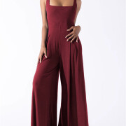 Womens-Square-Neck-Jumpsuit-Sleeveless-Long-Wide-Leg-Pant-Romper-Winered-4