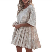 Womens-Sequin-Dress-Short-Sleeve-Crewneck-Sparkly-Ruffle-Mini-Dress-Apricot-2