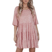 Womens-Sequin-Dress-Short-Sleeve-Crewneck-Sparkly-Ruffle-Mini-Dress-Pink-1