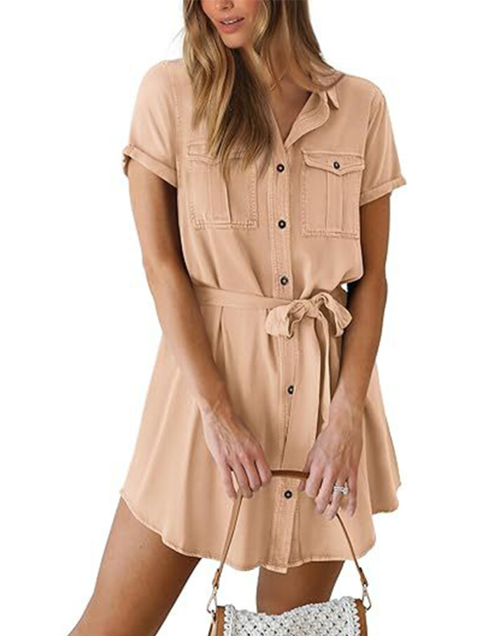 Womens-Summer-V-Neck-Shirt-Dress-Apricot-1.jpg