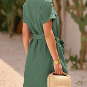 Womens-Summer-V-Neck-Shirt-Dress-Green-2