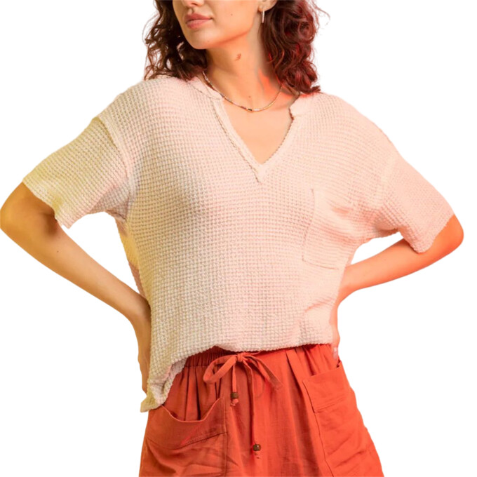 Womens-Summer-V-Neck-Waffle-Knit-Tops-Apricot-1.jpg