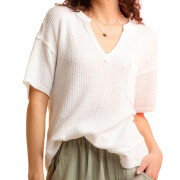 Womens-Summer-V-Neck-Waffle-Knit-Tops-White-1