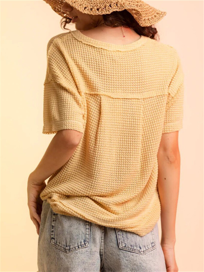 Womens-Summer-V-Neck-Waffle-Knit-Tops-Yellow-2.jpg