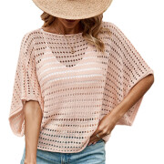 Womens-Crochet-Tops-Cover-Up-Pink-1