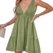 Womens-Summer-Cute-Deep-V-Neck-Mini-Dress-Green-1