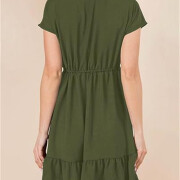 Womens-Summer-Dress-V-Neck-Short-Sleeve-Mini-Babydoll-Dress-Armygreen-2