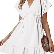 Womens-Summer-Dress-V-Neck-Short-Sleeve-Mini-Babydoll-Dress-White-1