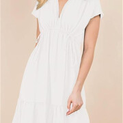 Womens-Summer-Dress-V-Neck-Short-Sleeve-Mini-Babydoll-Dress-White-2