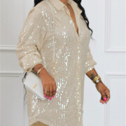 Womens-Sequin-Dress-Sparkly-Long-Sleeve-Shirt-Dress-Apricot-3