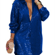 Womens-Sequin-Dress-Sparkly-Long-Sleeve-Shirt-Dress-Blue-1