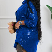 Womens-Sequin-Dress-Sparkly-Long-Sleeve-Shirt-Dress-Blue-2