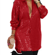 Womens-Sequin-Dress-Sparkly-Long-Sleeve-Shirt-Dress-Red-1