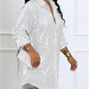 Womens-Sequin-Dress-Sparkly-Long-Sleeve-Shirt-Dress-Silver-3