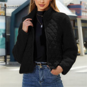 Womens-Fuzzy-Fleece-Jacket-Cropped-Sherpa-Coat-Long-Sleeve-Zipper-Lightweight-Quilted-Outwear-Black-3