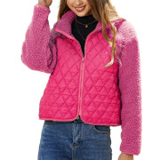 Womens-Fuzzy-Fleece-Jacket-Cropped-Sherpa-Coat-Long-Sleeve-Zipper-Lightweight-Quilted-Outwear-Rosered-1