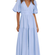 Womens-Summer-Deep-V-Neck-Dress-Lightblue-1