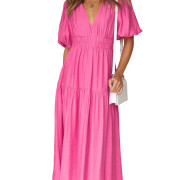 Womens-Summer-Deep-V-Neck-Dress-Rosered-1