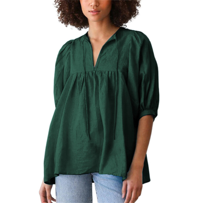 lantern-sleeve-v-neck-top-Darkgreen-1.jpg