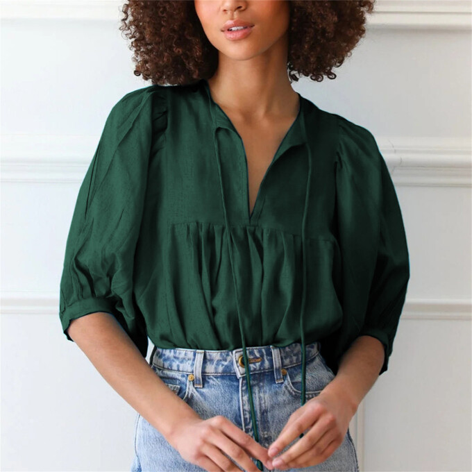 lantern-sleeve-v-neck-top-Darkgreen-6.jpg