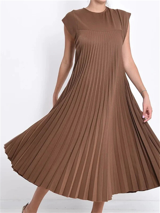 cap-sleeve-pleated-dress-Coffee-3.jpg