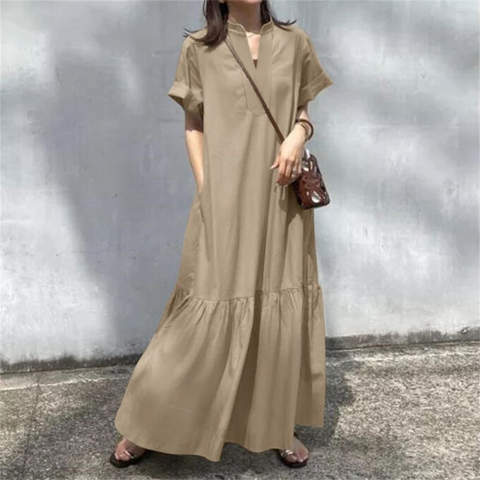 summer-short-sleeve-maxi-dress-Khaki-2.jpg