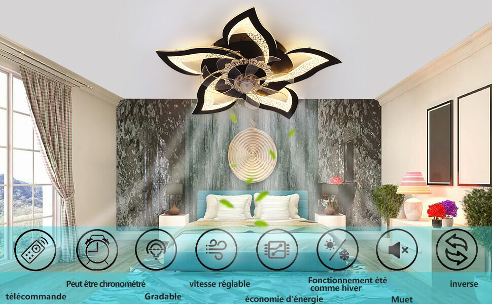 Ventilatore Da Soffitto Con Luce LED Dimmerabile 64W – 6 Velocità, Telecomando, Motore DC Reversibile, Giallo, Per Camera Da Letto - 2