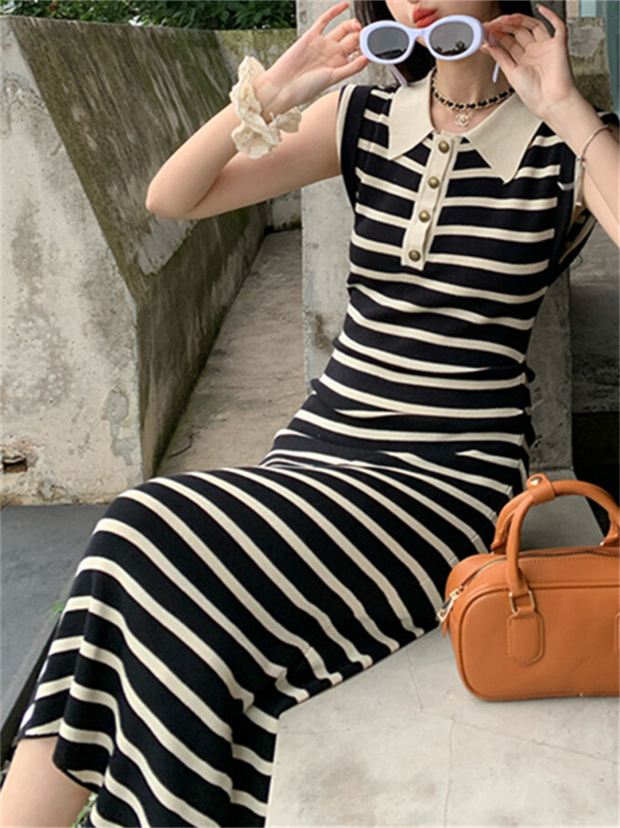 women-striped-cap-sleeve-midi-dress-Black-3.jpg