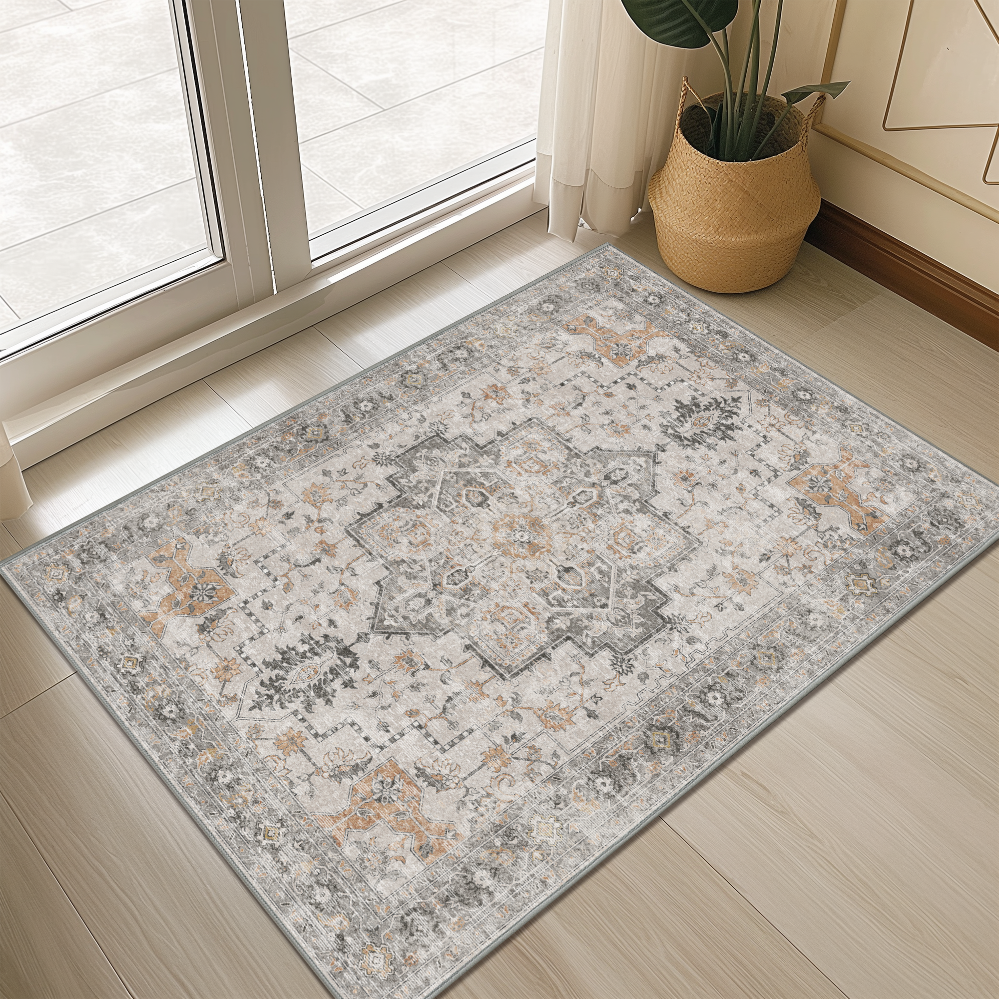 thumbnail image 3 of KUETH 2'x3' Area Rugs for Living Room, Machine Washable Rugs, Non Slip Vintage Lightweight Indoor Rug, Ultra Thin Low Pile Chenille Print Rug for Entrance Bedroom Dining Room Home Office, 3 of 6