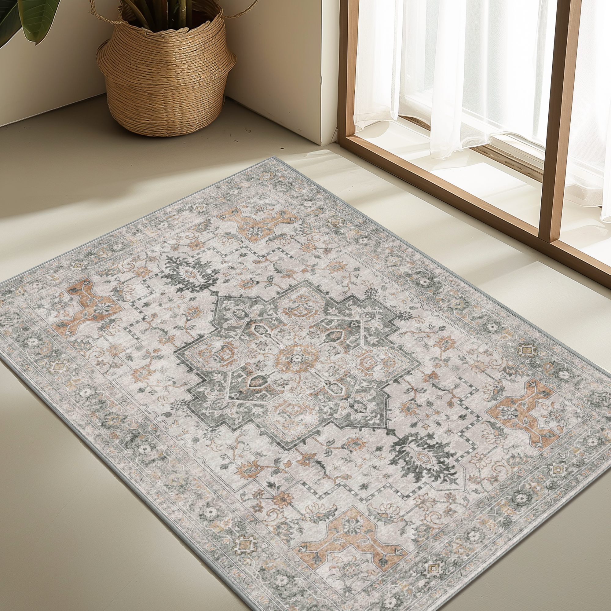 thumbnail image 2 of KUETH 2'x3' Area Rugs for Living Room, Machine Washable Rugs, Non Slip Vintage Lightweight Indoor Rug, Ultra Thin Low Pile Chenille Print Rug for Entrance Bedroom Dining Room Home Office, 2 of 6