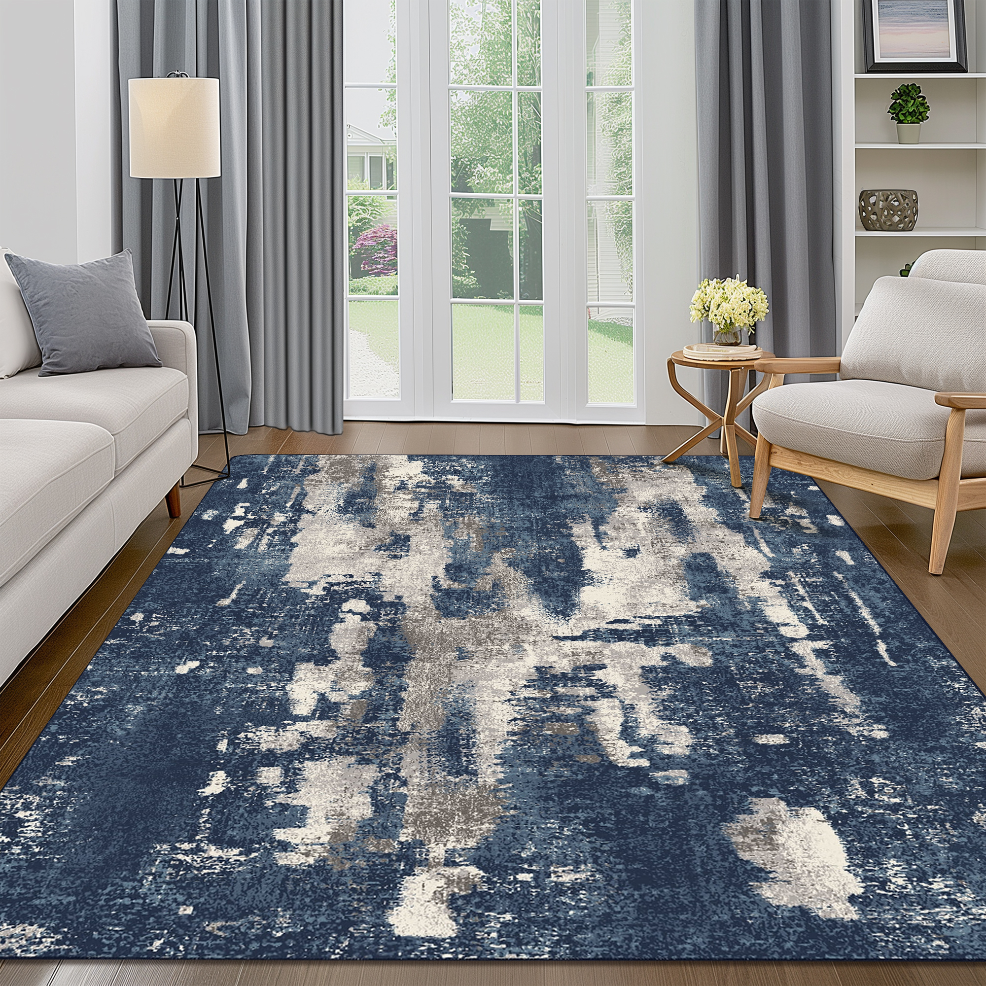 Tapis salon 1.5x2.1m, lavable, antidérapant, résistant, bleu. - Gamm vert