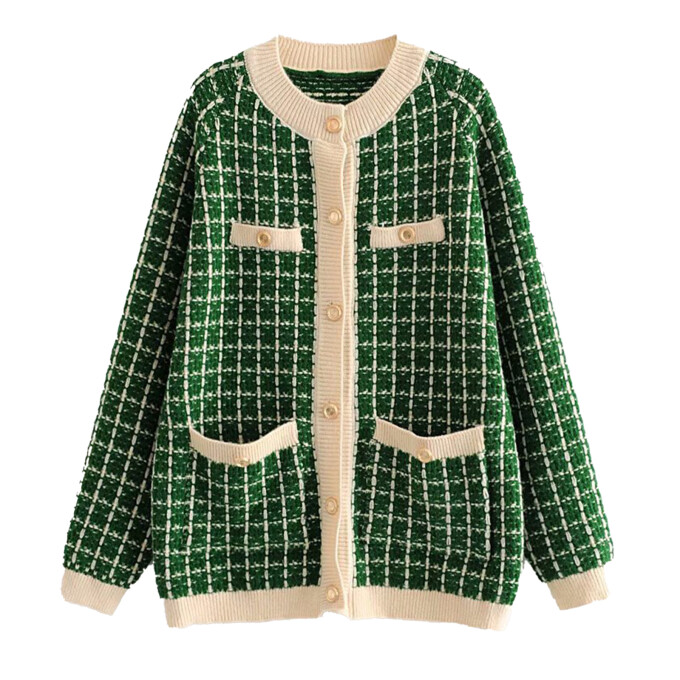 single-breasted-plaid-sweater-cardigan-Green-1.jpg