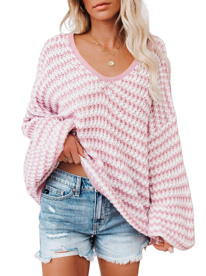 women-v-neck-long-sleeve-sweater-top-Pink-1.jpg