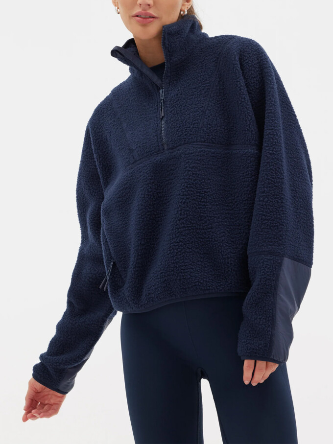 women-stand-collar-half-zip-fleece-jacket-Navy-Blue-2.jpg