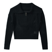 CUFEZN-Black-crochet-knit-tops-zip-up-1