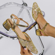 Women-Mesh-Sandals-Flats-Ankle-Strap-Low-Chunky-Heel-Gold-7