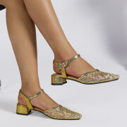 Women-Mesh-Sandals-Flats-Ankle-Strap-Low-Chunky-Heel-Gold-8