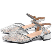 Women-Mesh-Sandals-Flats-Ankle-Strap-Low-Chunky-Heel-Silver-1