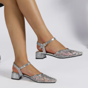 Women-Mesh-Sandals-Flats-Ankle-Strap-Low-Chunky-Heel-Silver-6