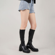 Women-Knee-High-Boots-Wide-Calf-Comfortable-Platform-Chunky-Heel-Elastic-Sock-Stretch-Boots7